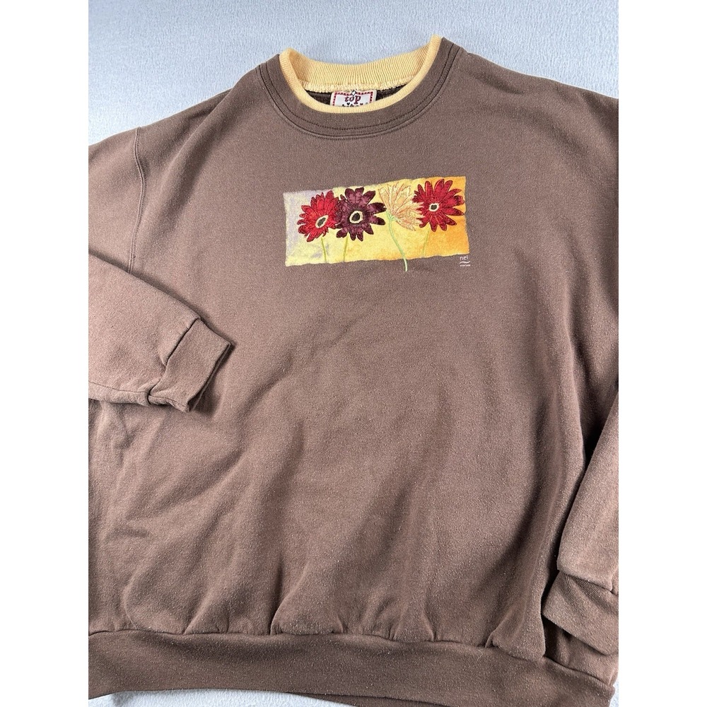 VTG Granny Floral Embroidered Crewneck Sweatshirt Size XL Top Stitch
